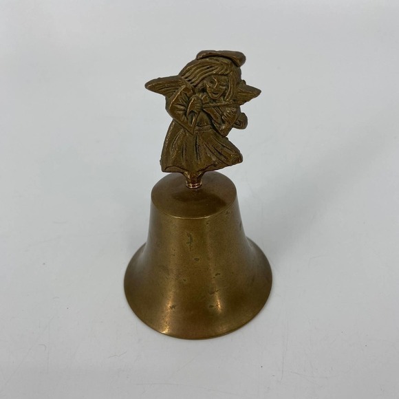 Vintage Brass Service Bell Angel Figurine Playing Instrument 4 Inch - Picture 8 of 8